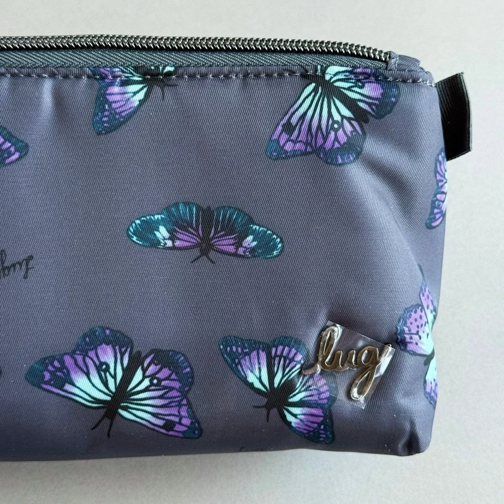 NWT Lug Schooner Butterfly Grey 3-Piece Cosmetic Makeup Travel Pouch Storage Set